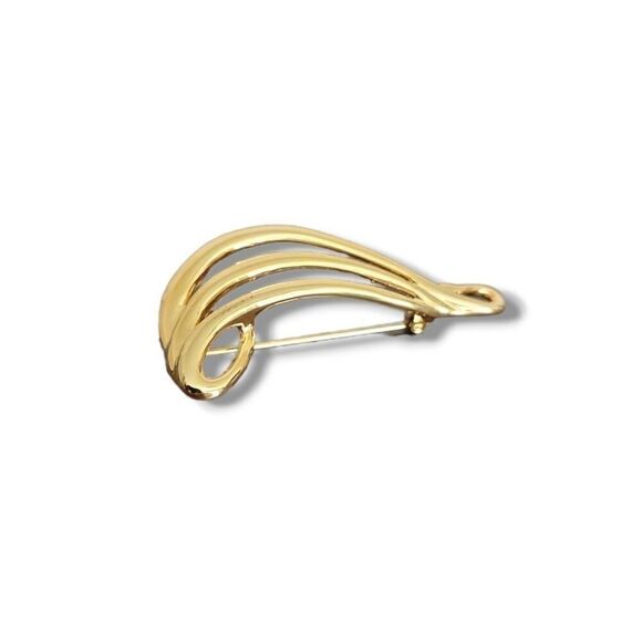 80's Vintage Women's Gold Toned Swirly Musical Note Brooch Pin Elegant Academia - Picture 2 of 4